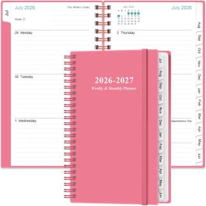 2026-2027 Pocket Planner/Calendar - 2026 Planner from July 2026 - June 2027, Planner 2026-2027 with 12 Tabs, Twin-Wire Binding, Inner Pocket, 3.75" x 6.75, Pink