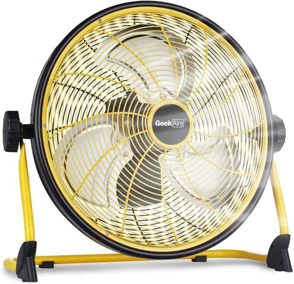 Geek Aire 16" Portable Battery Operated Floor Fan, Metal High Velocity Fan