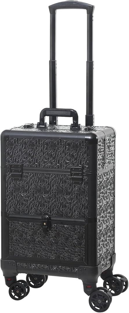 Rolling Train Case with Drawer - Makeup Cosmetic Organizer Traveling Trolley 