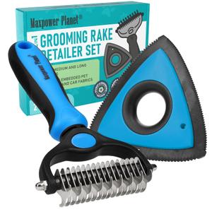 Maxpower Planet Pet Grooming Rake and Mini Pet Hair Remover Tool, Undercoat Rake for Dogs & Hair Remover for Car Carpet, Cat Fur Removal and Double-Sided Deshedding Dematting Tool for Dogs and Cats (Large)
