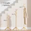 Pipishell Coat Rack Sturdy Wooden Coat Rack Stand, Adjustable Coat Tree, Free Standing Tree Hanger with 4 Sections & 8 Hooks, for Home/Bedroom/Office/Hallway/Entryway