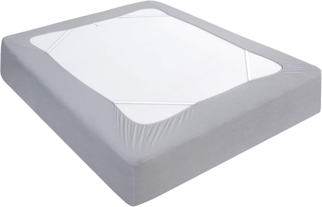 Box Spring Cover Full Size, Elastic Fabric Wrap Around 4 Sides Bed Skirt, Sleek Alternative for Bed Skirts for Hotel/Home, Fits Box Springs up to 13, Grey