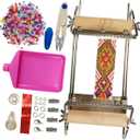 hobbyworker The Second Generation Adjustable Bead Loom Kit with Seed Beads,Large Eye Curved Beading Needle, Funnel Tray,Lobster Clasp,Open Ring and Bead Mat for Jewelry Making kit