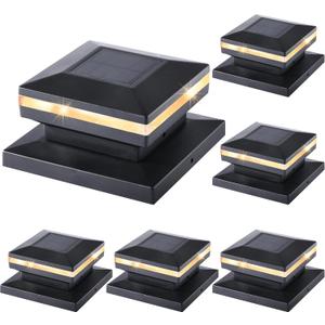 MAGGIFT 6 Pack Solar Post Lights, 15 Lumen Outdoor Post Cap Light for Fence Deck or Patio, Solar Powered Caps, Warm White High Brightness SMD LED Lighting, Lamp Fits 4x4, 5x5 or 6x6 Wooden Posts