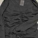 SAUNGKUAI Women's Mesh Long Sleeve Bodysuit Mock Neck Ruched Sheer Thong Body Suits Fall Outfits Black M