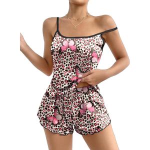 Ekouaer Womens Cami Pajama Sets 2 Piece Cute Print Pjs Soft Tank Top & Elastic Waist Shorts Camisole Lounge Set (X-Large, Leopard Butterfly)