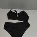 HYTENSUN Women's V Cut High Waisted Bikini Ribbed V-Wired Cami Two Pieces Swimsuit (Small, Black)