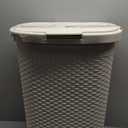 Mind Reader Slim Laundry Hamper with Lid, 60L Clothes Basket, Premium Wicker Design, Plastic, Ivory (Single)