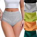 MISSWHO High Waisted Cotton Women Underwear Tagless Soft Full Coverage Briefs Ladies Panties (Regular, Plus Size) (Small)