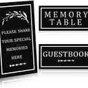 3 PCS Celebration of Life Decoration Wooden Funeral Table Signs Wood Share Memory Sign Guest Book Funeral Memorial Table Condolence(Black)