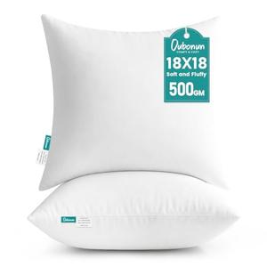 Oubonun 18 x 18 Throw Pillow Inserts - Soft, Plush & Decorative Down Alternative Pillows for Couch Sofa Bed, Machine Washable - White, Pack of 2