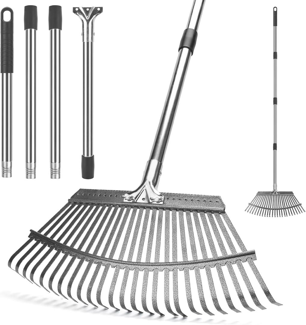 KeFanta Garden Leaf Rakes, Rake for Leaves Heavy Duty 25 Metal Tines 18.5" Wide, 62" Adjustable Long Handle Rakes for Lawns Yard Grass Flower Beds