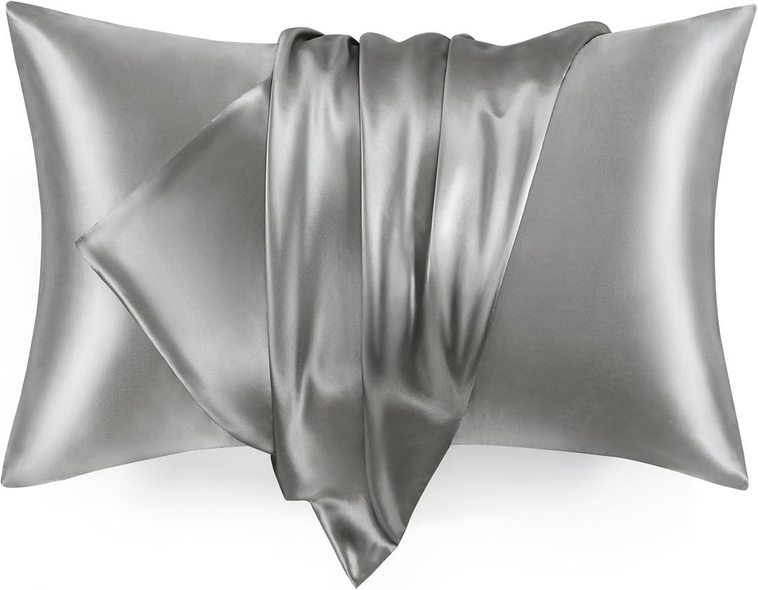 Love's cabin Satin Pillowcase for Hair and Skin, Similar to Silk Pillow Cases for Women, Pillow Case Queen Size Set of 2, Satin Cooling Pillow Cover with Envelope Closure, 20x30 Inches, Dark Grey