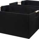 Foldable Fabric Storage Cubes, 2 Packs Cloth Storage Baskets with Wooden Handles, Collapsible Shelf Closet Organizer Bins, Rectangular Storage Boxes for Decor (Black 2 Pack)