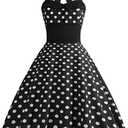 Women 50s Vintage Polka Dot Halter Cocktail Swing Dress Buttons Floral 1950s Rockabilly Audrey Hepburn Prom Tea Party Dress, Small