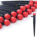 50pcs Drip Emitters for 1/4" Drip Irrigation Tubing, Adjustable 360 Degree Water Flow Drippers on 5" Arrow Stake, Garden Irrigation Drippers for (4-7mm) Watering System