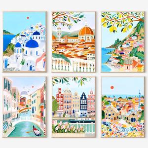 cupmod 6 Packs Paint by Number for Adults,Scenery-Cityscape DIY Acrylic Oil Painting Paint by Numbers Kits on Canvas,Adults Paint by Numbers Kits Drawing Paintwork for Home Decor
