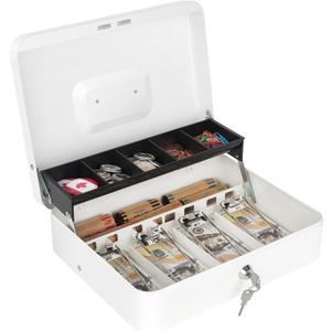 Sumerfnt Cash Box with Lock and Money Tray Money Box for Cash, Metal Lock Box for Money Cash Register - 11.8" x 9.4" x 3.54" White