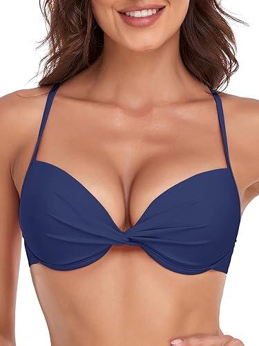 RELLECIGA Women's Underwire Bikini Top (Medium, Navy Blue)