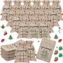 Windyun 100 Set Christmas Tic Tac Toe Game Bulk Xmas Board Game 3.94 x 5.91 Burlap Drawstring Bag Gifts for Classroom Games Party(Christmas Tree)