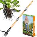 Stand Up Weed Puller Tool with Long Handle Bamboo and 4-Claw Steel Head for Lawn and Yard Weeding Effortlessly