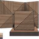 WoveN SounD Artisan Acoustic Wall Panels, 24x24 Inch 8 Pack, PVC Wood Grain Sound Proof Wall Decor, Self-Adhesive for Home, Studio, Office & Focus Zones, Linear Array Prismatic Shadows, Teak