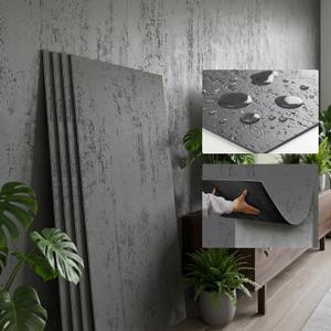 KASARO 3D Faux Stone Wall Panels, 4 PCS MCM Flexible Wainscoting Panels for Exterior/Interior Decor, Modified Clay Material, Accent for Home, Art, Commercial, Cement Grey, 47.2 23.6 inch