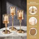 Gold Hurricane Candle Holders - Set of 6 Tall Candlestick Holders Windproof Taper Candle Holders, Metal Stand for Table Centerpiece Outdoor Indoor Wedding Party Holiday Decor