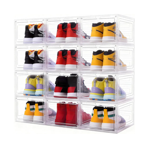 Large Clear Shoe Storage Boxes Stackable, 12 Pack Hard Plastic Shoe Storage Organizer with Magnetic Door, Shoe Container Sneaker Storage Display Case Fit up to US Size 12 Clear
