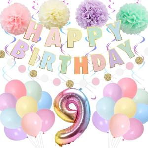 BRT Bearingshui 40 Inch Rainbow Gradient Number 9 Balloon for 9th Birthday - Decorations for Girls Boys, Happy Birthday Banner, Children's Party Supplies for Kids