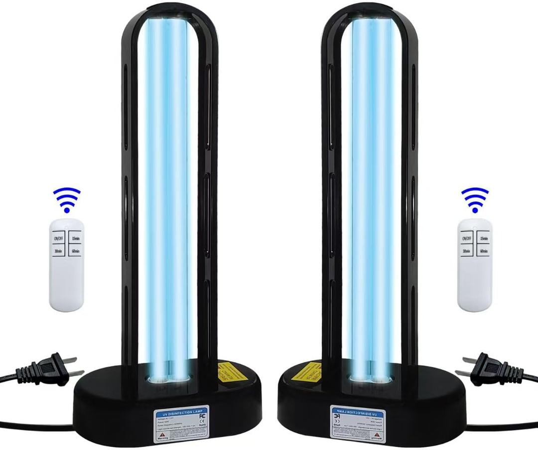 BAIMNOCM UV-C Lamp for Dust Mite 38 Watt 2 Pack, UVC Germicidal Lamp with Remote Control, UV Disinfection Light Bulb, Ultraviolet Light for Room Basement/Bedroom/Kitchen
