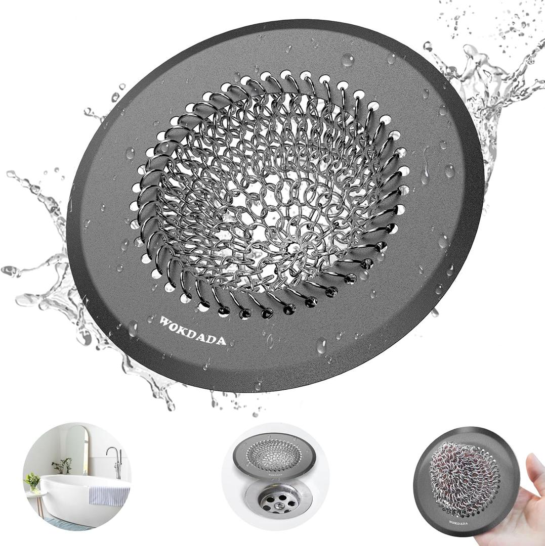 Bathtub Drain Hair Catcher, Wokdada Fast Drainage Shower Drain Hair Catcher, Reversible 304 Stainless Steel Drain Protector for Pop-Up and Regular Drains of Bathroom(Dark Gray)