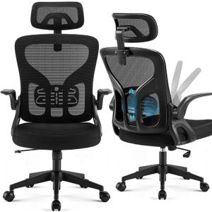 Office Chair Ergonomic Desk Chair with Adjustable Headrest Lumbar Support, High Back Breathable Mesh Chair with 120° Tilt & Flip-Up Armrests, Swivel Comfy Task Computer Chair for Work, Study