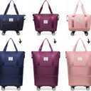 Expandable Foldable Duffel Bag with Detachable Rolling Wheels, Large Carry-On Luggage for Travel, Gym, Camping, Shopping, Business Trip (Purple)