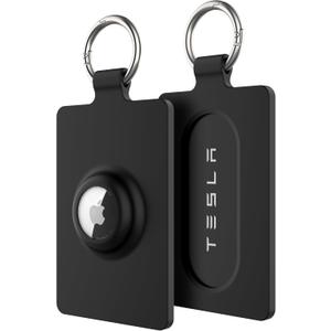 Card Holder for Tesla Keycard with AirTag, Soft Silicone Key Card Protective Case Cover for Tesla Model 3 Y S X, Key Holder with Keychain Key Rings - 2 Pack
