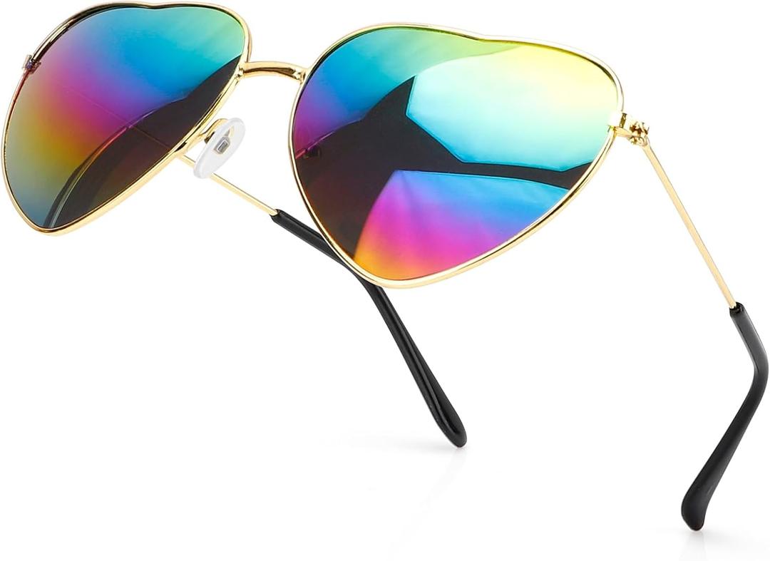 Heart Sunglasses Womens Trendy Sunglasses for Women Halloween Party Favors Fashion Cute Cool Metal Frame