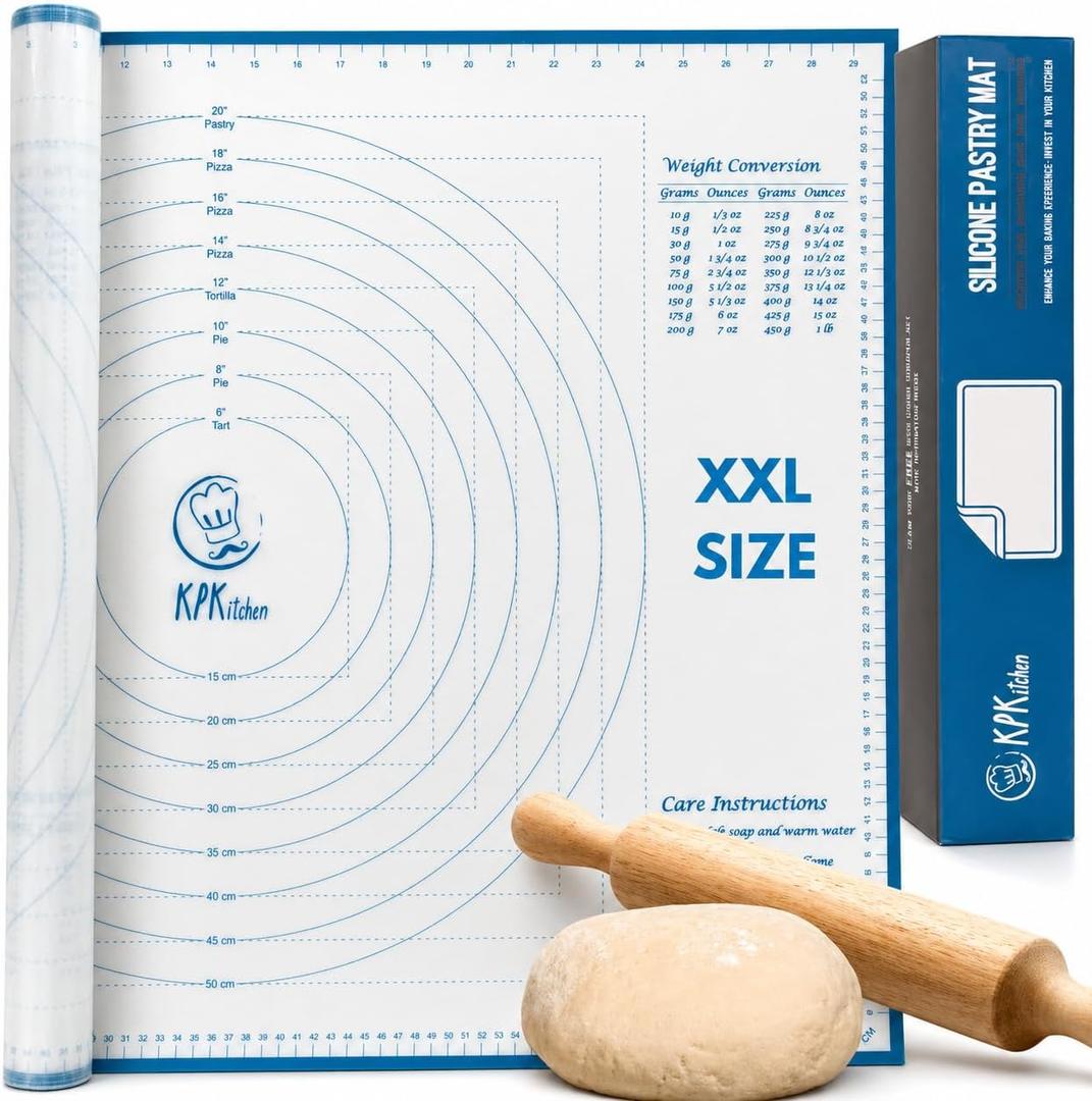 XXL Silicone Pastry Mat  Non-Slip, Easy-Clean Rolling Mat for Dough, Cookies, Pie, Bread, Pizza & Fondant  Extra Large 23.5 x 31.5 Baking Mats Board with Printed Measurements & Conversion Chart