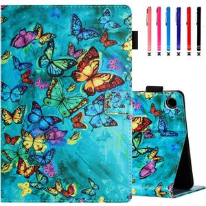 MonsDirect Case for Samsung Galaxy Tab A9+ 11 Inch 2023 (SM-X210/X216/X218), TPU+PU Protective Cover with Stand, Auto Wake/Sleep & Pen Holder Cover for Galaxy Tab A9 Plus Tablet, Green Butterflies