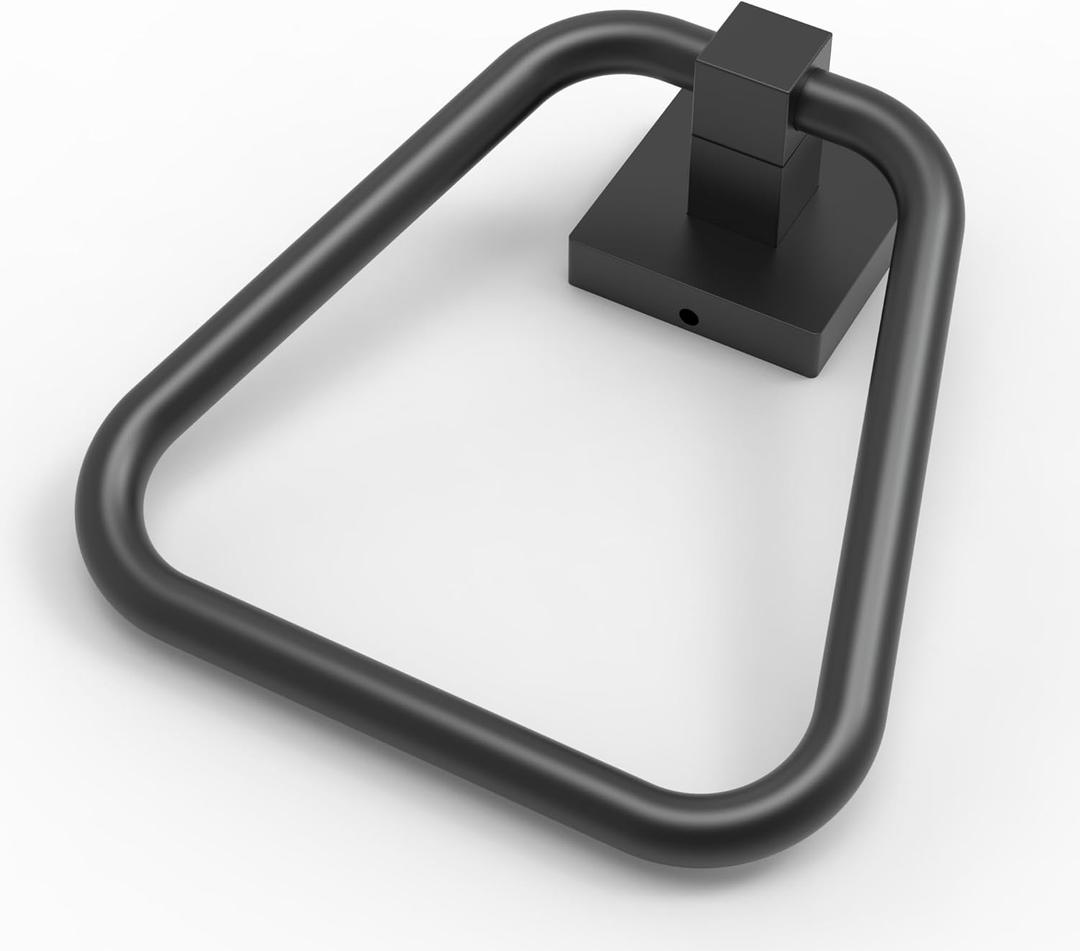 RUACQ Towel Ring, Square Base Hand Towel Ring, Stainless Steel Hand Towel Holder for Bathroom Wall, Sturdy and Rust-Resistant (Matte Black)