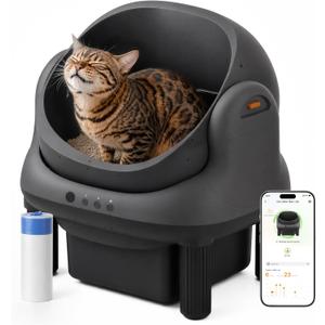 HHOLOVE Self Cleaning Litter Box, Open Top Automatic Litter Box, Safety Sensors Protection, App Control for Multiple Cats, Odor Control Includes 1 roll Liner, Large Waste Bin (Matte Gray)