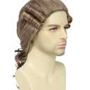Men's 18th Century Colonial Judge Wig, Lawyer Aristocrat Curly Costume Wig for Halloween Historical Theme Party (Brown)
