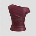 Milumia Women's Asymmetrical Off The Shoulder Leather Top Y2k Ruched Going Out Crop Tank Tops (Red, S)