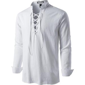 ZEROYAA Men's Medieval Vintage Long Sleeve Lace Up Shirt Renaissance Costume for Halloween Viking Pirate Cosplay S