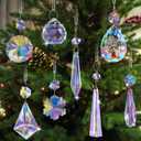 GuassLee Christmas Crystal Prism Ornaments for Tree - 8pcs AB Color Teardrop & Icicle Hanging Crystal Ornaments for Xmas Beads Chandeliers Suncatchers Christmas Tree Birthday Wedding Party Home Decor