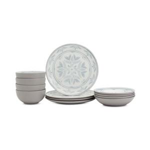 Gallery Tabletops Service for 4, 12 Piece Carrara Gray Dinnerware Set