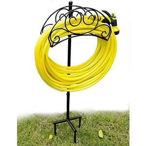 Outdoor Garden Hose Holder Hanger,Freestanding Heavy Duty Metal Water Hose Reel,Hose Stand,Hose Rack,Black (heart-shaped)