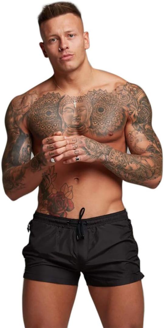 Mens Swim Trunks Quick Dry Swimwear Zipper Pockets, Swim Shorts with Mesh Lining (Black, M)