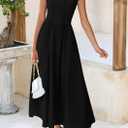 PRETTYGARDEN Women's 2025 Summer Casual Long Dresses Cap Sleeve Patchwork A Line Flowy Modest Elegant Homecoming Maxi Dress (Black, XL)