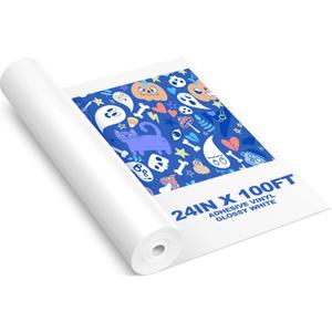Ireer 24 Inch x 100ft Glossy White Permanent Vinyl Printable Adhesive Vinyl Roll Peel and Stick Sticker Paper for All Professional Inkjet Printers for Office DIY Factory Enterprise, 10 Mil Thick