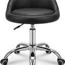 Adjustable Rolling Stool with Backrest, 15" Round PU Leather Swivel Stool, Heavy Duty 400lbs Office Chair with Wheels, for Salon Tattoo Drafting Work SPA Massage Home Office, Black